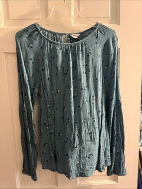 Sonoma Light Teal Floral Long-Sleeve Women's Top